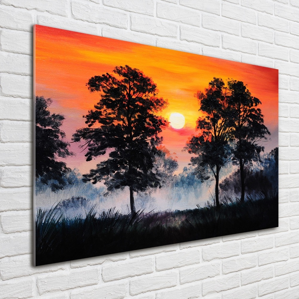 Glass art picture Sunset forest