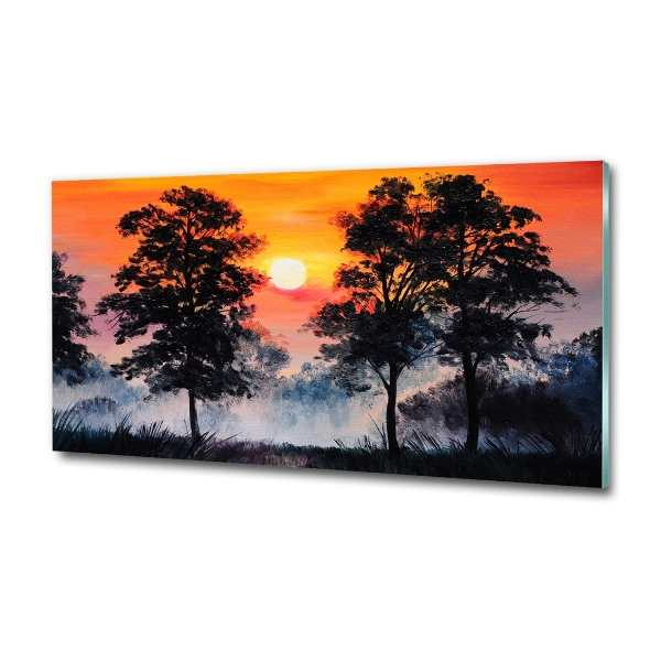 Glass art picture Sunset forest