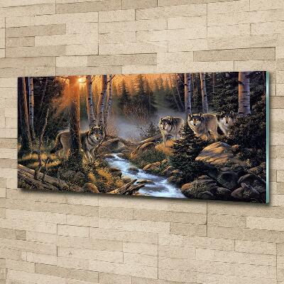 Glass picture print Pack of wolves