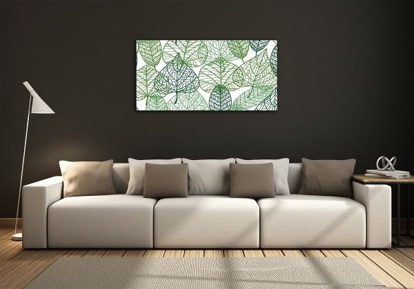 Wall art on glass Green leaves pattern