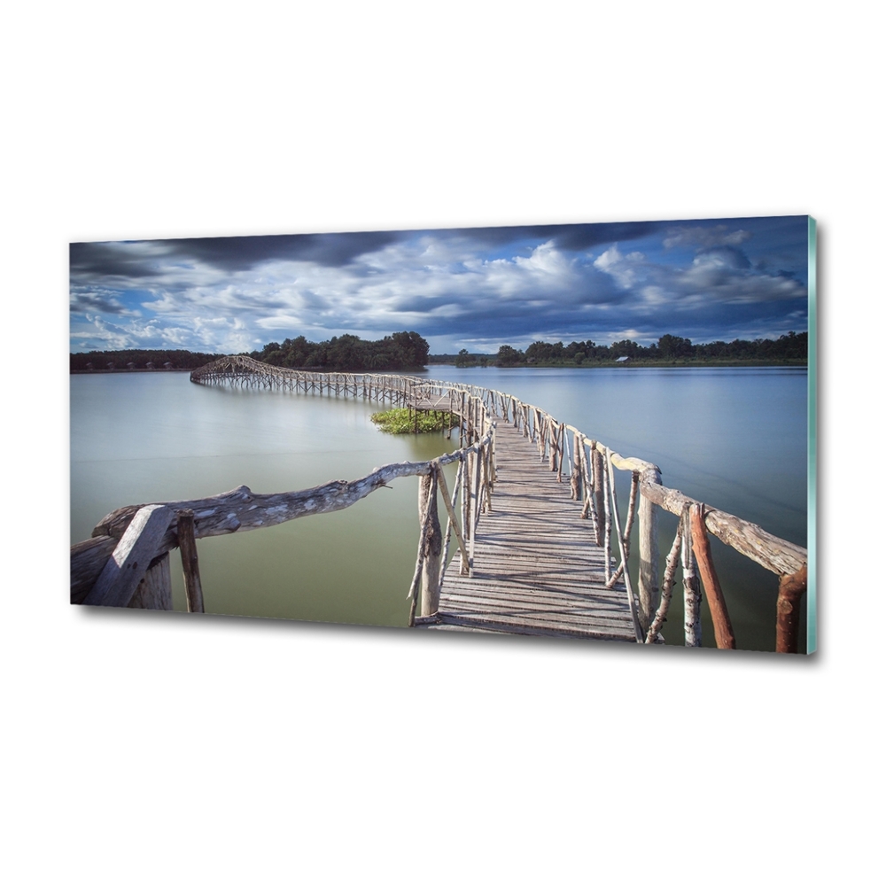 Glass art picture Wooden bridge