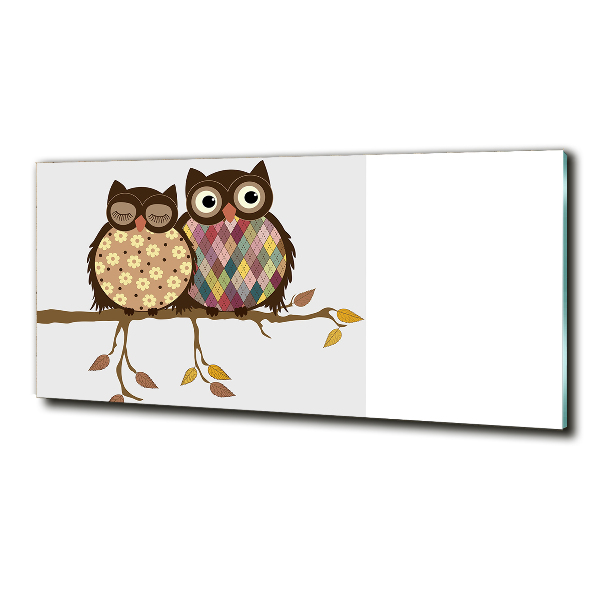 Glass picture print Two owls on the branches