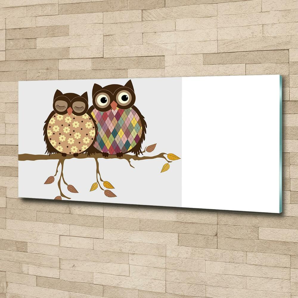 Glass picture print Two owls on the branches