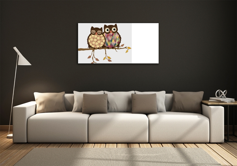 Glass picture print Two owls on the branches