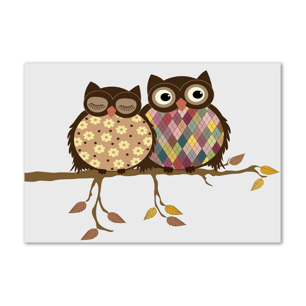 Glass picture print Two owls on the branches