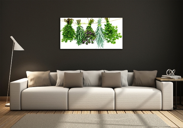 Wall art on glass Herbs on a string