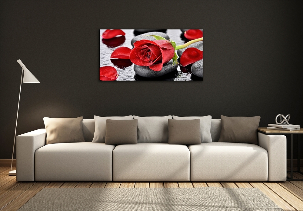 Glass wall art Red rose