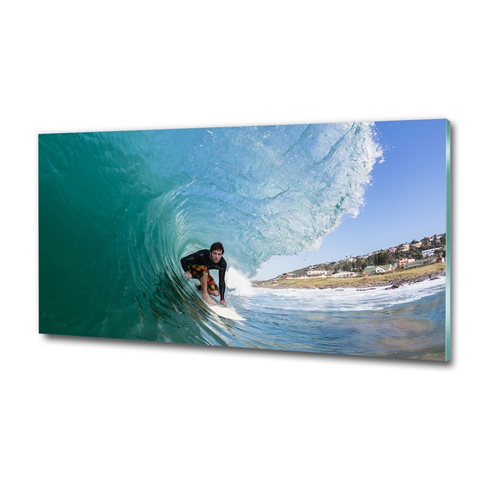 Glass art print Surfer on the wave