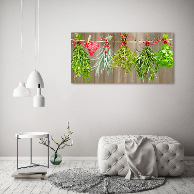 Glass wall art Herbs on a string