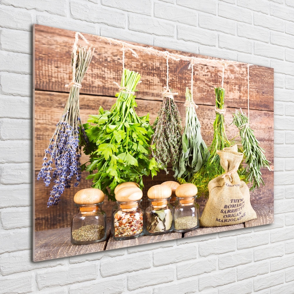 Glass wall art Herbs on a string