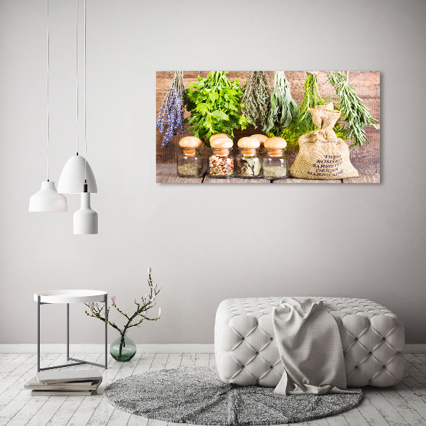 Glass wall art Herbs on a string