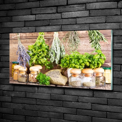 Wall art on glass Herbs on a string