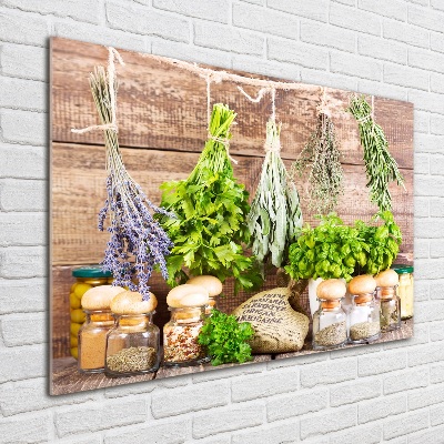 Wall art on glass Herbs on a string