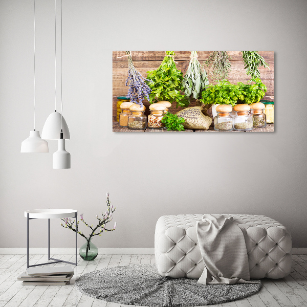 Wall art on glass Herbs on a string