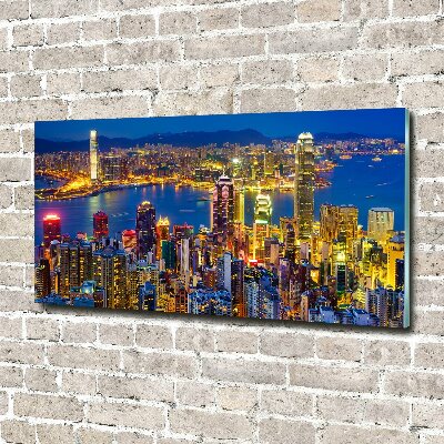 Glass art print Hong kong at night