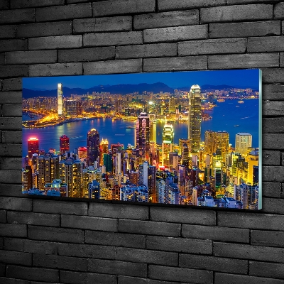 Glass art print Hong kong at night