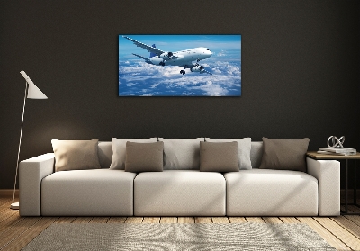 Glass wall art Aircraft in the clouds