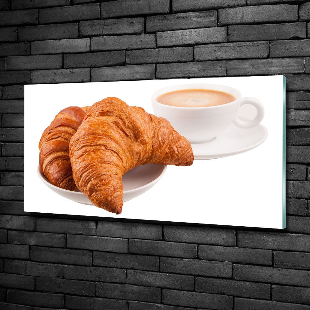 Wall art on glass Croissants and coffee