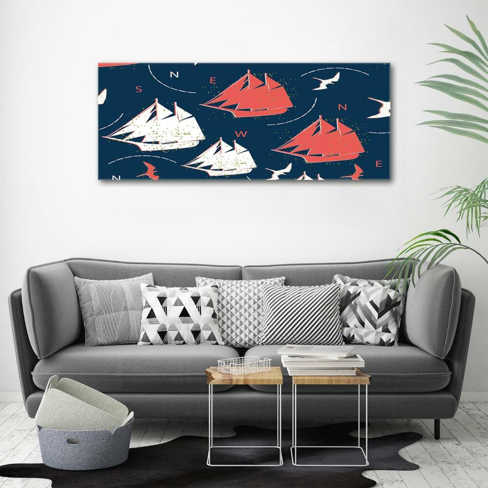 Wall art on glass Ships sea birds