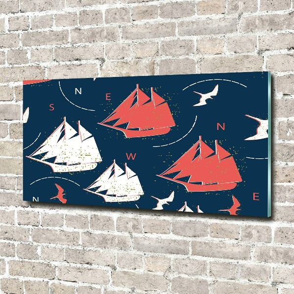 Wall art on glass Ships sea birds