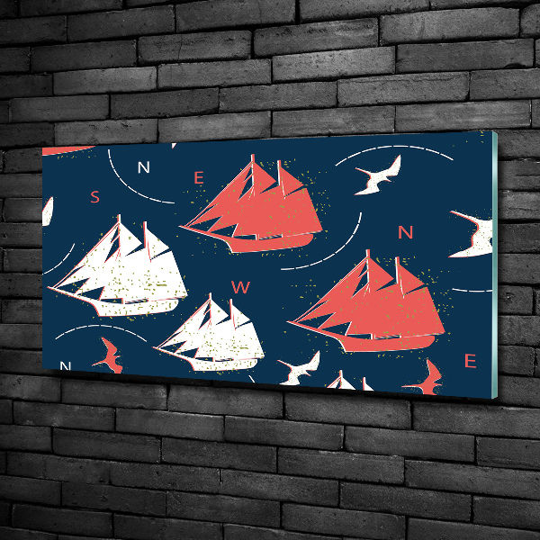 Wall art on glass Ships sea birds