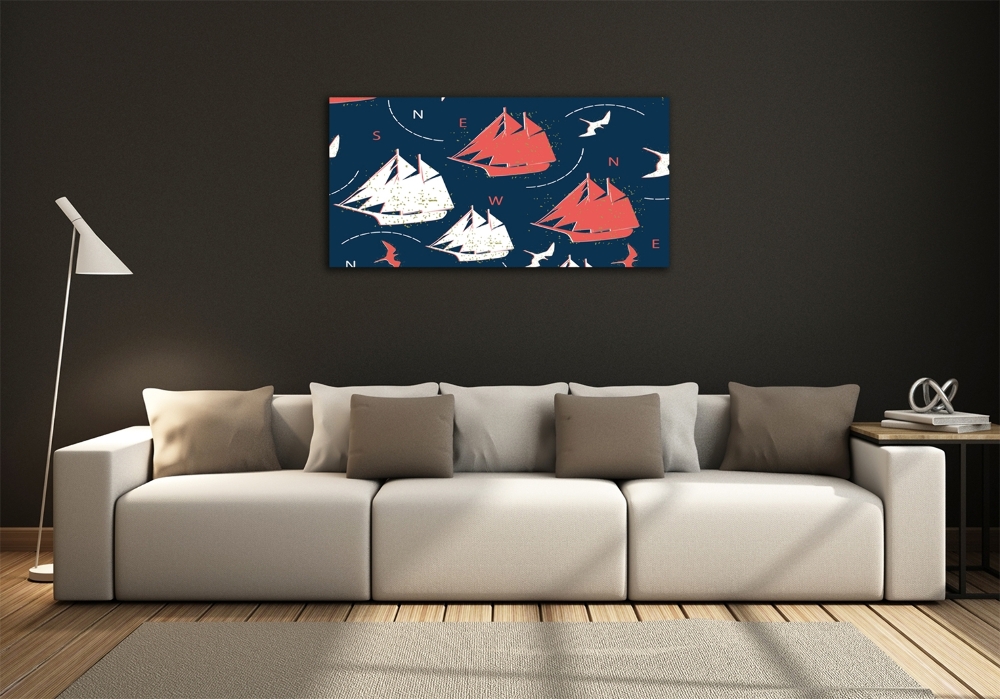 Wall art on glass Ships sea birds