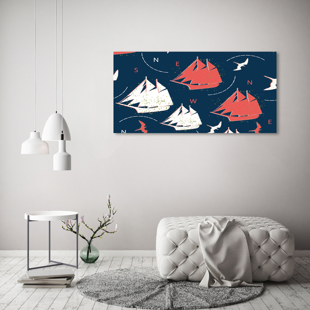 Wall art on glass Ships sea birds