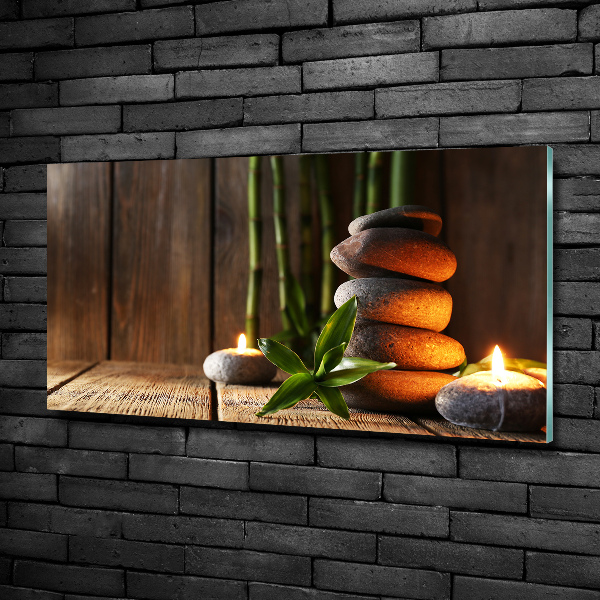 Glass art picture Zen bamboo stones