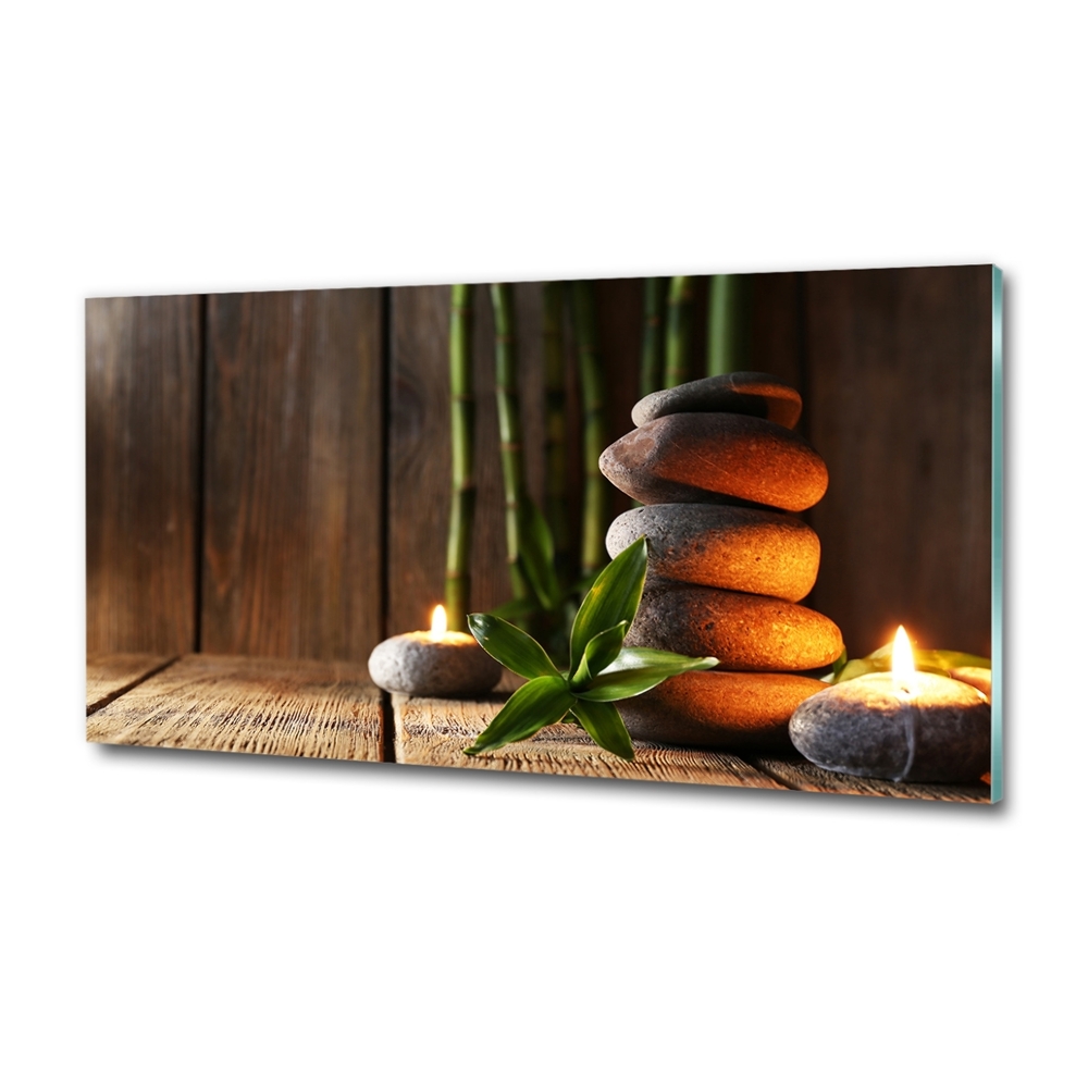 Glass art picture Zen bamboo stones