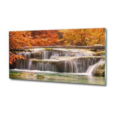 Glass picture wall art Waterfall in autumn