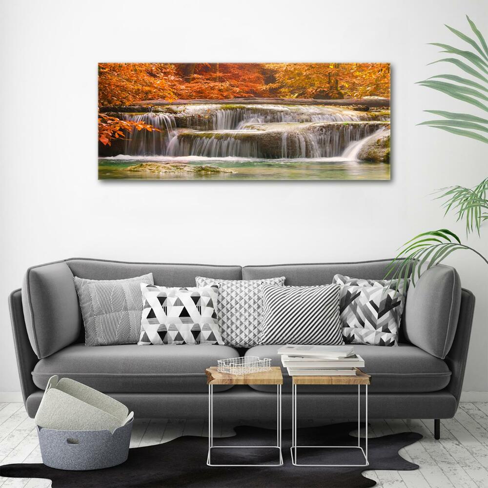 Glass picture wall art Waterfall in autumn