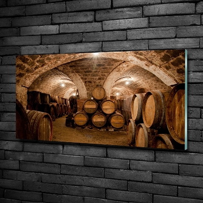 Wall art on glass Barrels in the vineyard