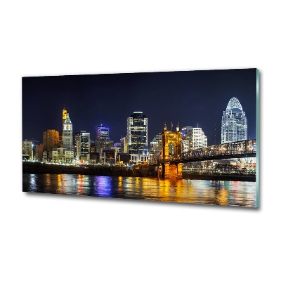 Glass wall art Ohio river at night