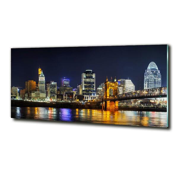 Glass wall art Ohio river at night