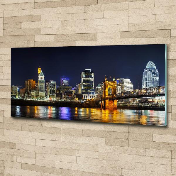 Glass wall art Ohio river at night