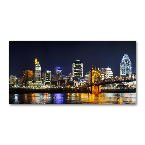 Glass wall art Ohio river at night