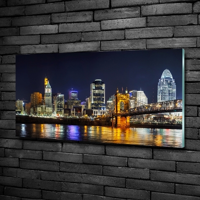 Glass wall art Ohio river at night