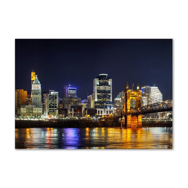 Glass wall art Ohio river at night