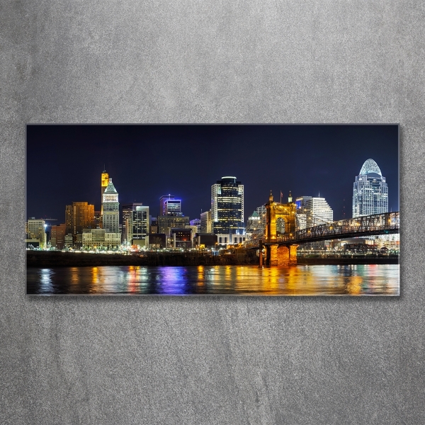 Glass wall art Ohio river at night