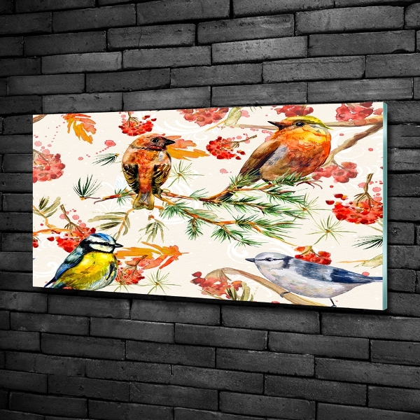 Wall art on glass Conifers and birds