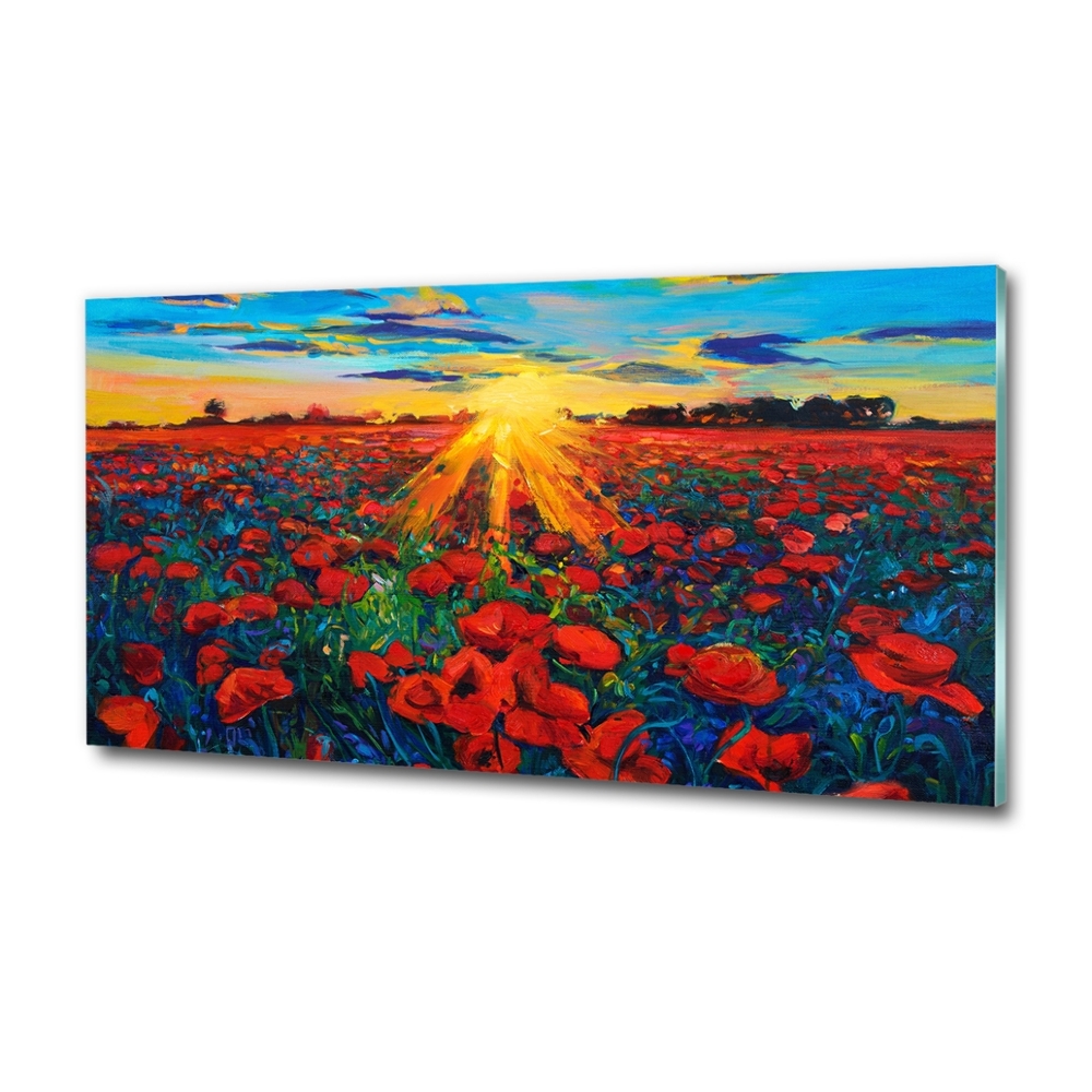 Glass art picture Poppies field