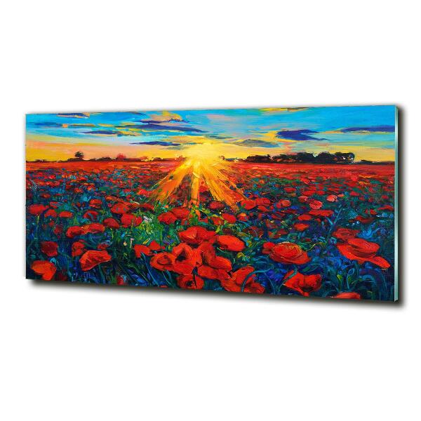 Glass art picture Poppies field