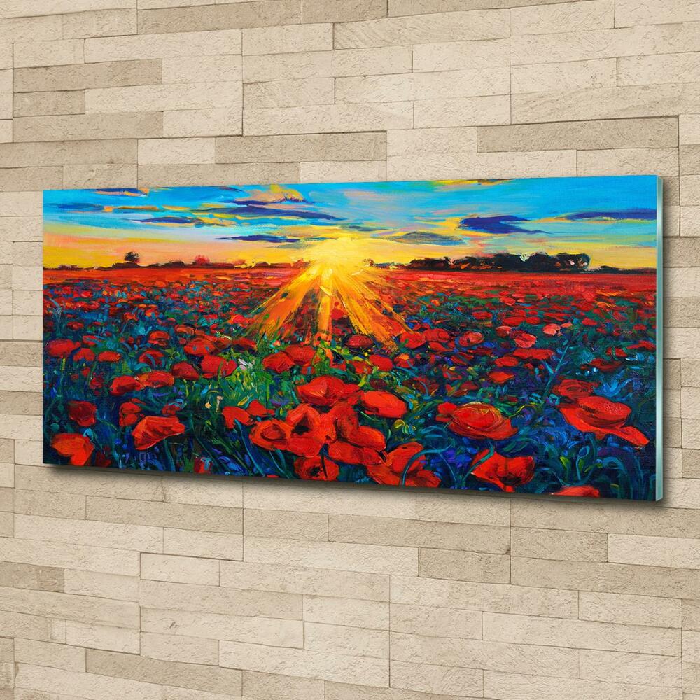 Glass art picture Poppies field