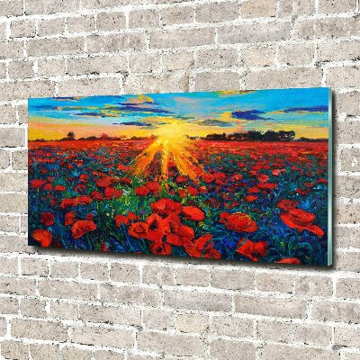 Glass art picture Poppies field