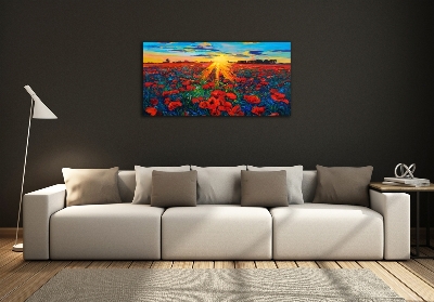 Glass art picture Poppies field