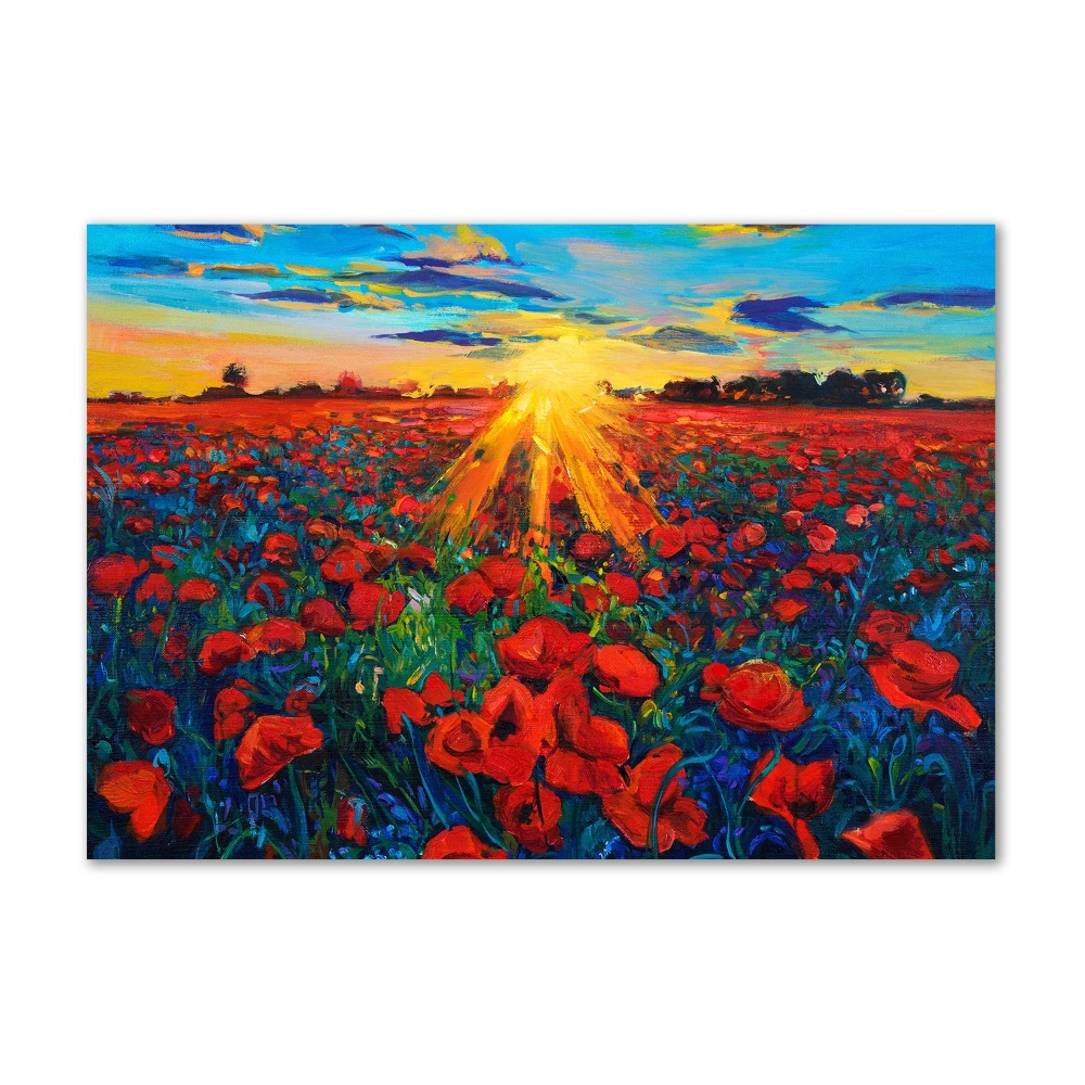 Glass art picture Poppies field