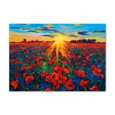 Glass art picture Poppies field