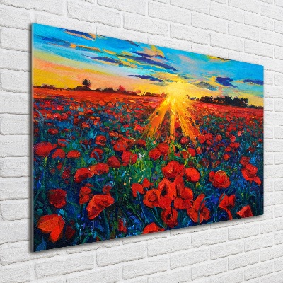 Glass art picture Poppies field