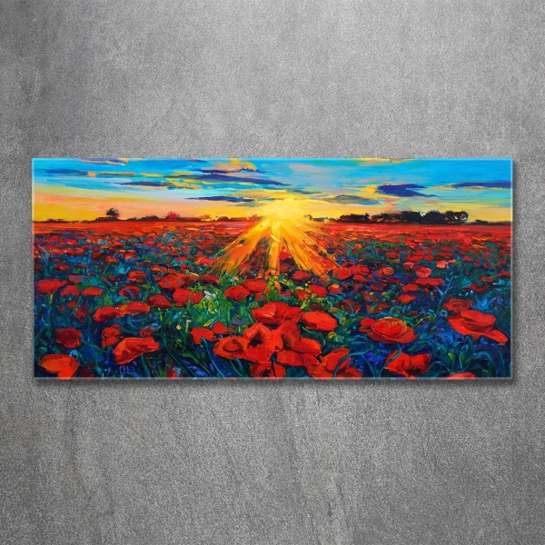 Glass art picture Poppies field