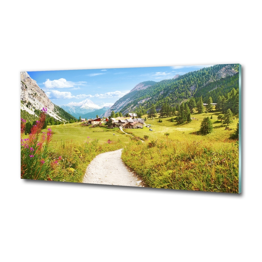 Printed glass wall art Pasture in the alps